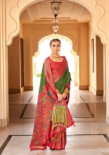 Beautiful Designer Wedding Wear Pv Silk With Paithani Design Saree