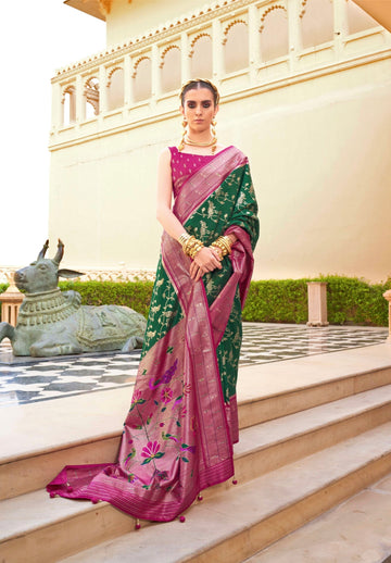 Beautiful Designer Wedding Wear Pv Silk With Paithani Design Saree