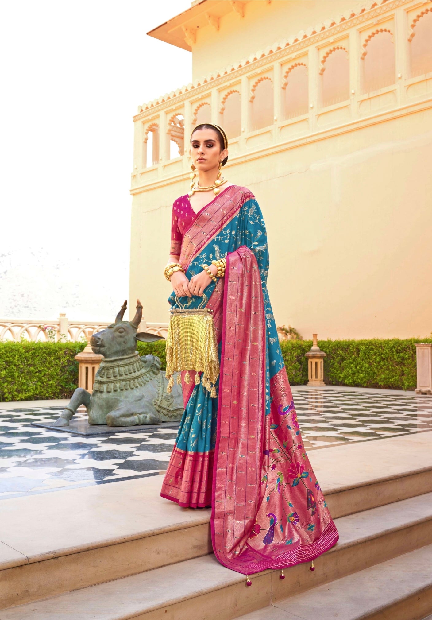 Beautiful Designer Wedding Wear Pv Silk With Paithani Design Saree