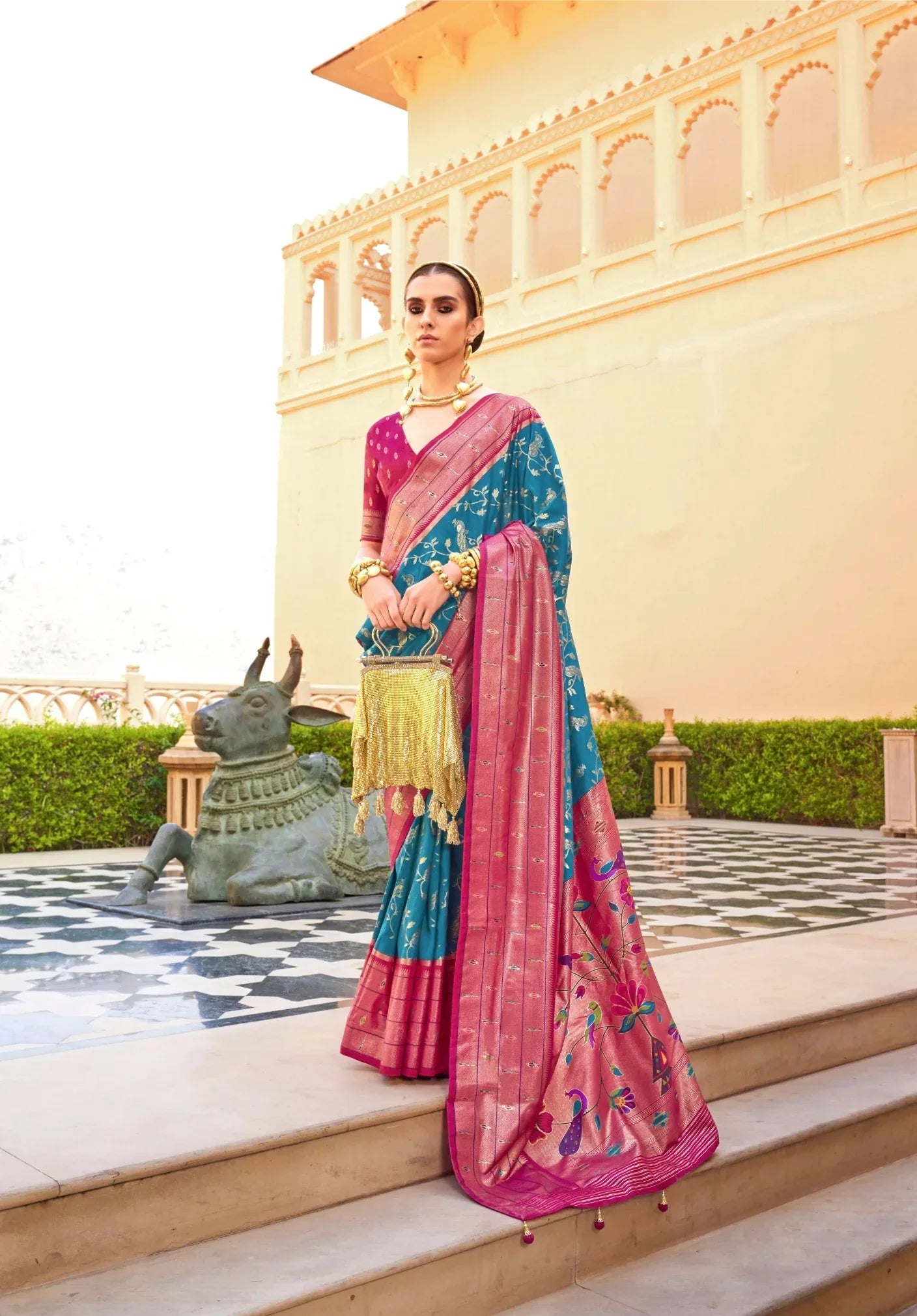 Beautiful Designer Wedding Wear Pv Silk With Paithani Design Saree