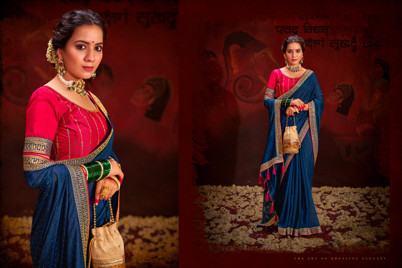 Beautiful Designer Occasion Wear Heavy Vichitra Silk Saree