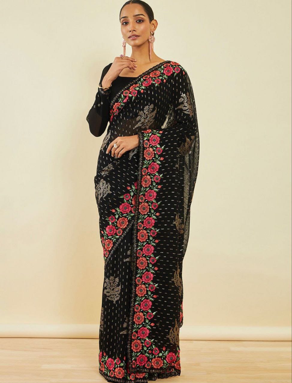 Beautiful Designer Soft Georgette with Sequence Saree