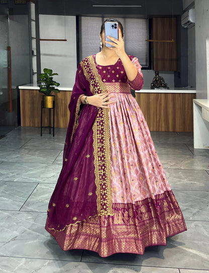 Beautiful Designer Soft Dola Silk Party Wear Gown 