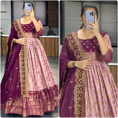 Beautiful Designer Soft Dola Silk Party Wear Gown 