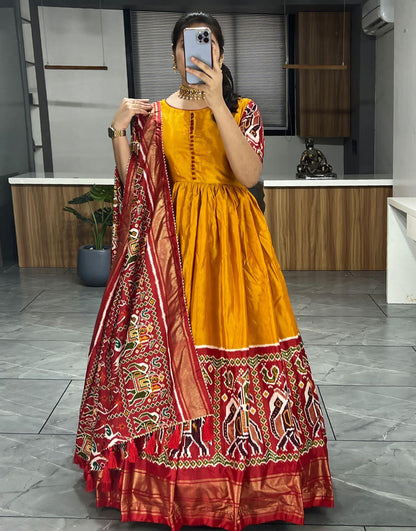 Beautiful Designer Soft Dola Silk Patola Print Party Wear Gown
