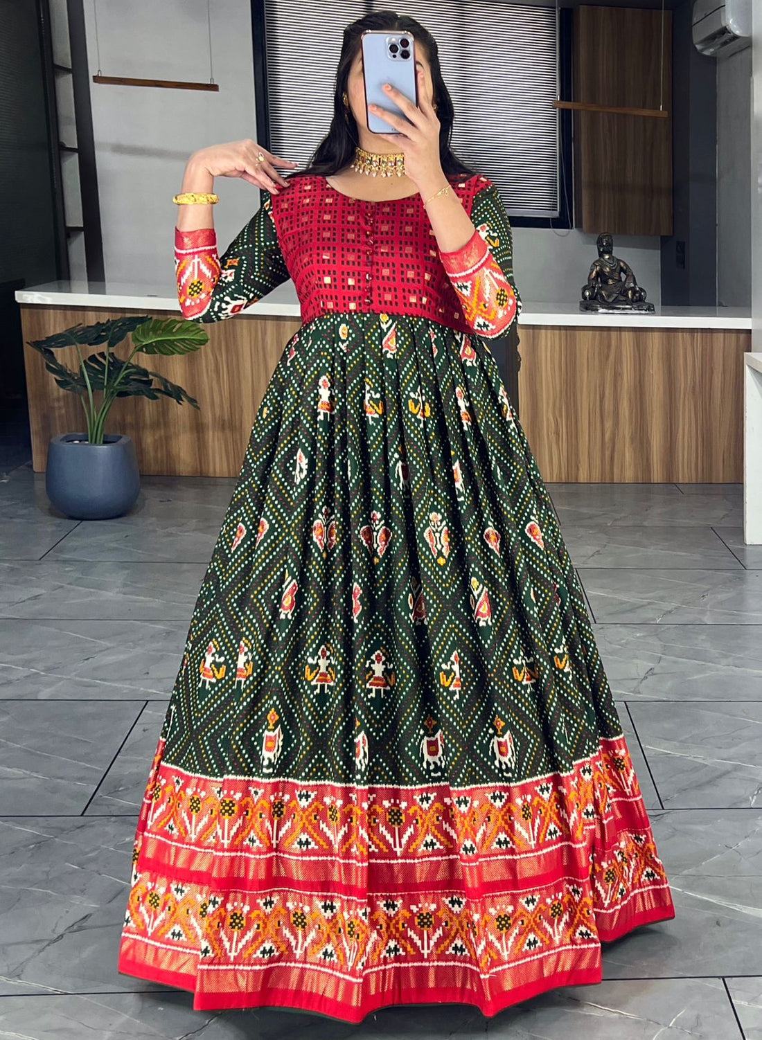 Beautiful Designer Soft Cotton Patola Bandhani Print Gown