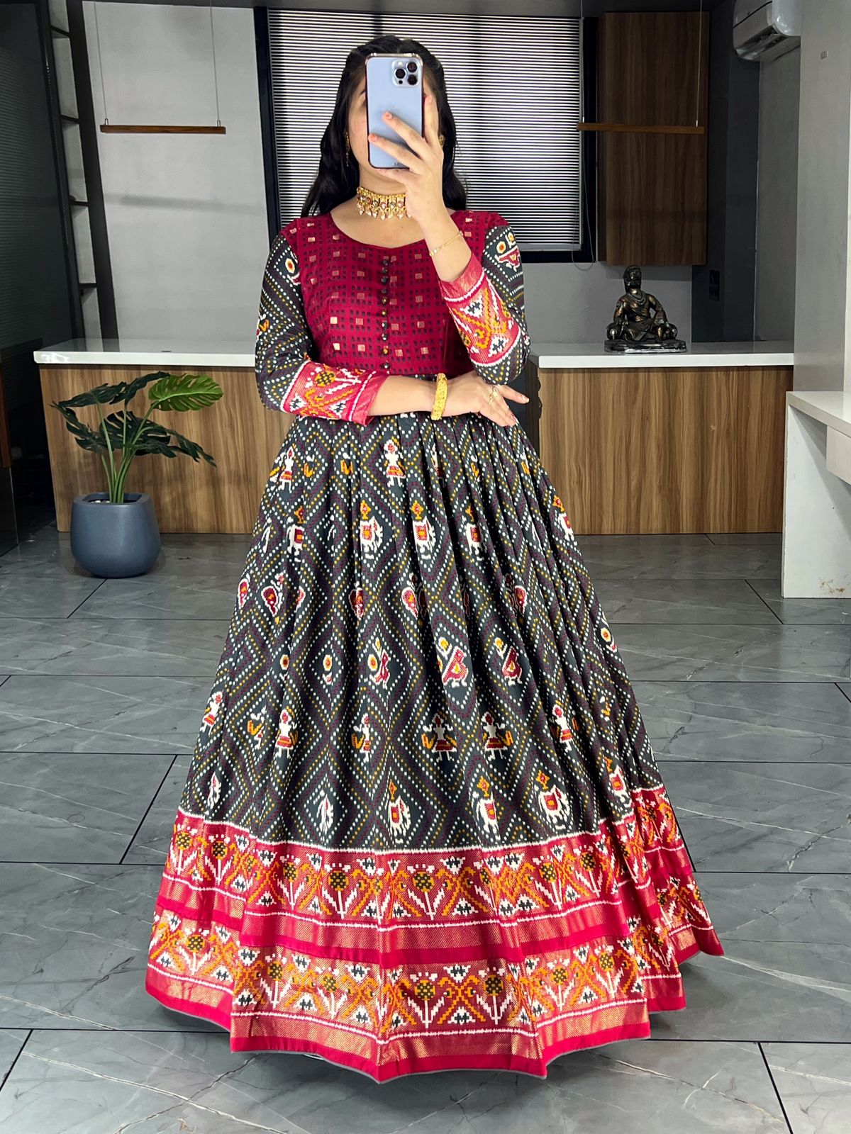 Beautiful Designer Soft Cotton Patola Bandhani Print Gown