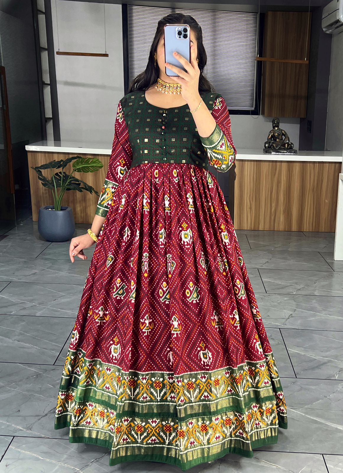 Beautiful Designer Soft Cotton Patola Bandhani Print Gown