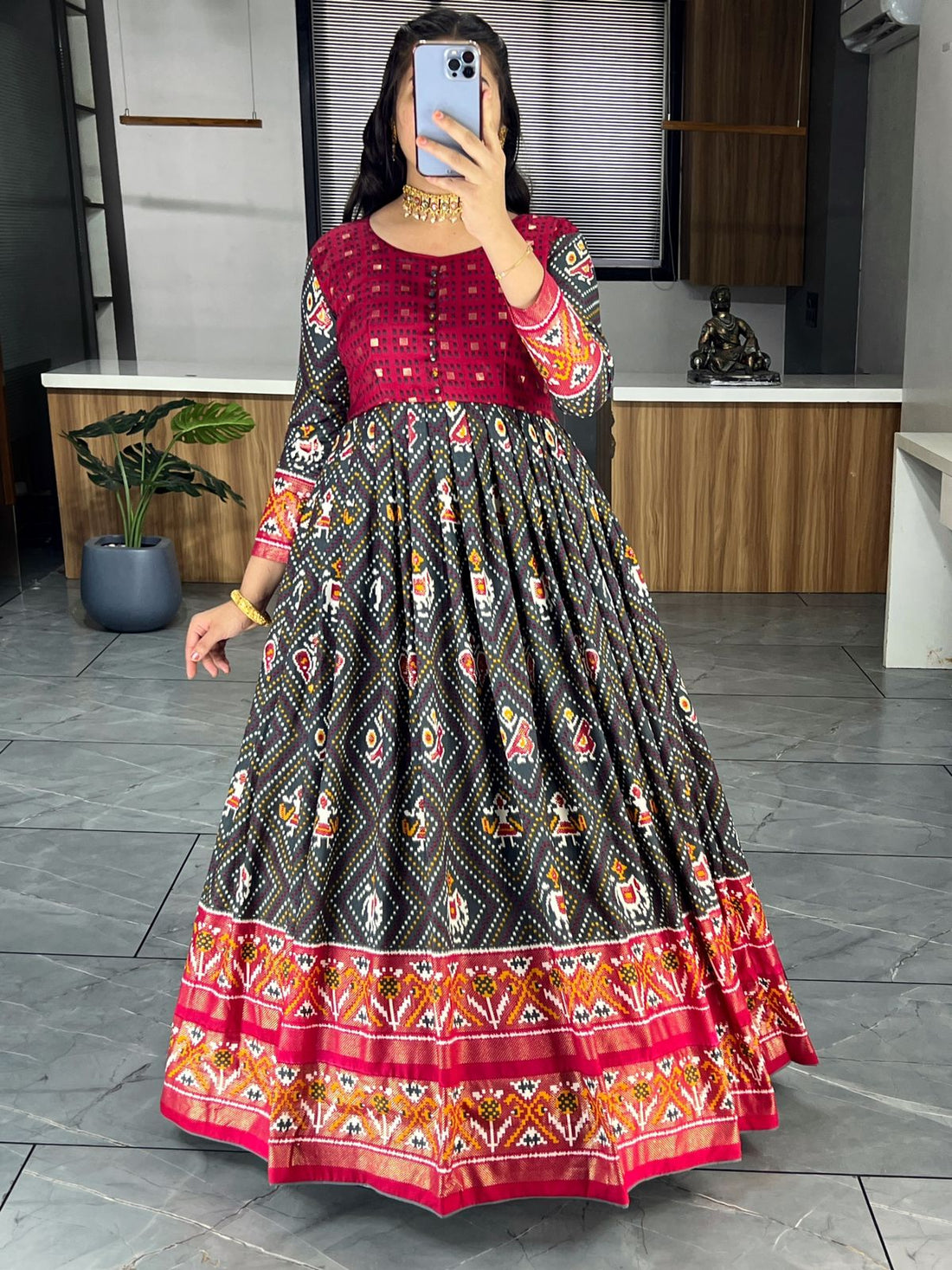 Beautiful Designer Soft Cotton Patola Bandhani Print Gown