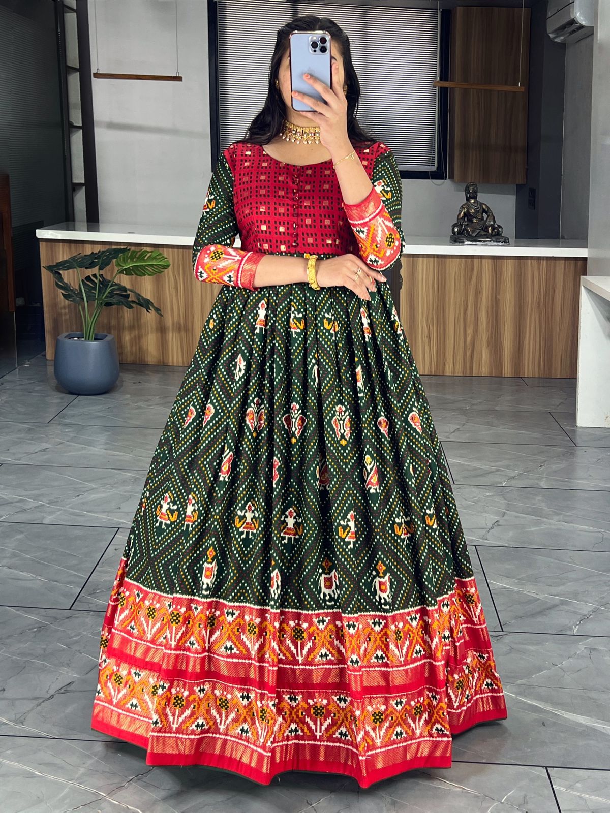 Beautiful Designer Soft Cotton Patola Bandhani Print Gown