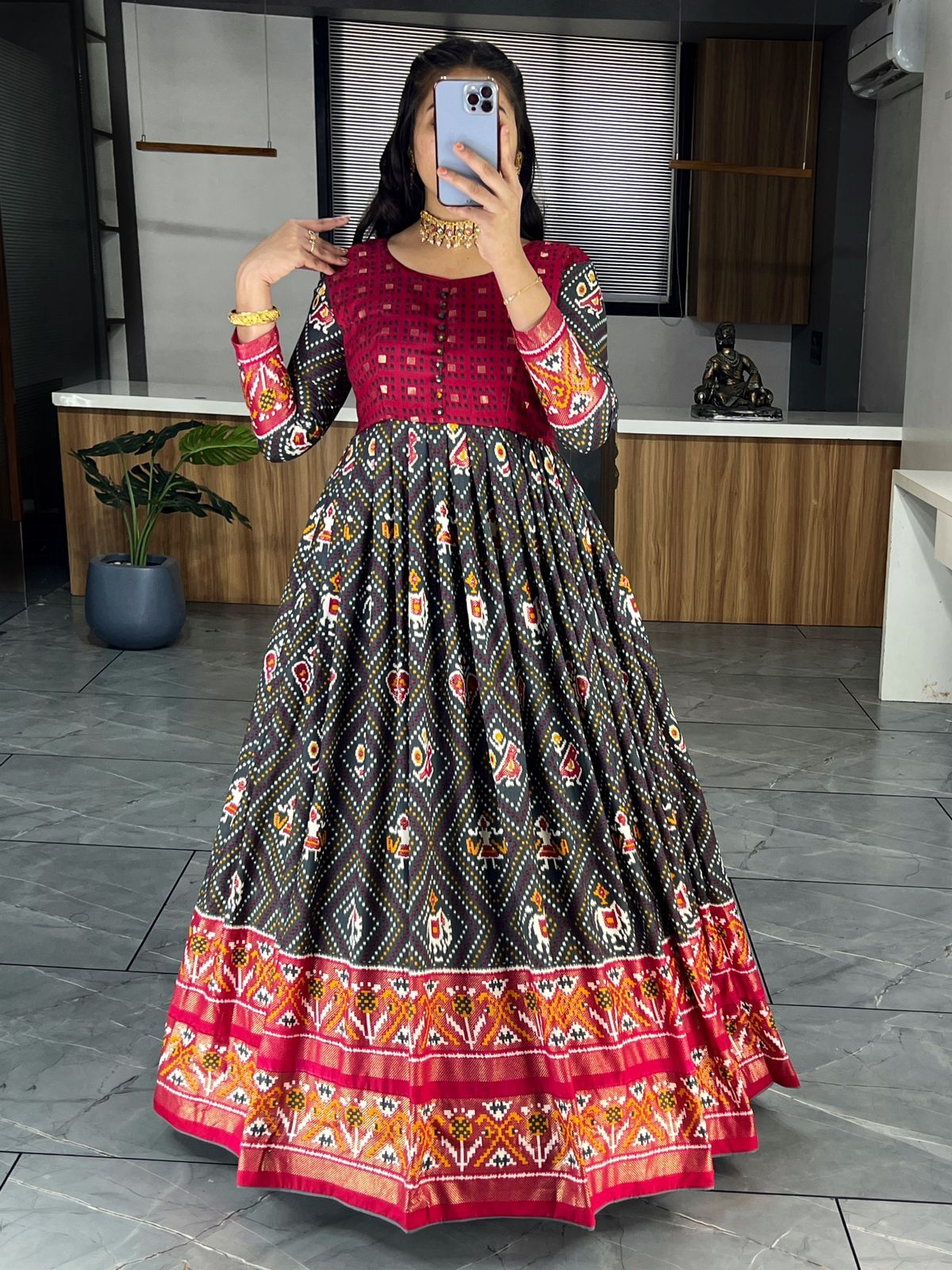 Beautiful Designer Soft Cotton Patola Bandhani Print Gown