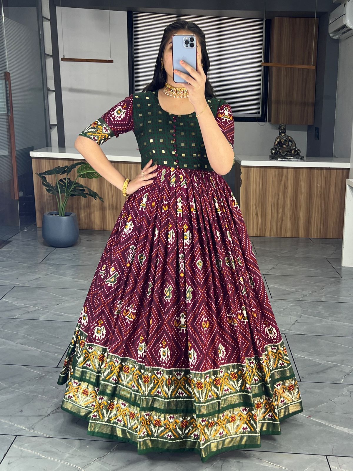 Beautiful Designer Soft Cotton Patola Bandhani Print Gown