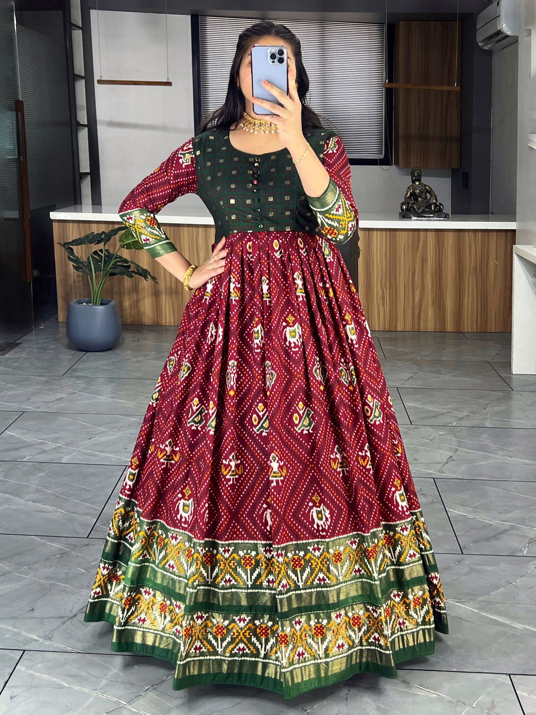 Beautiful Designer Soft Cotton Patola Bandhani Print Gown