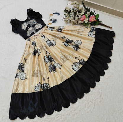 Beautiful Designer Soft Chinon Silk With Digital Print Kid&