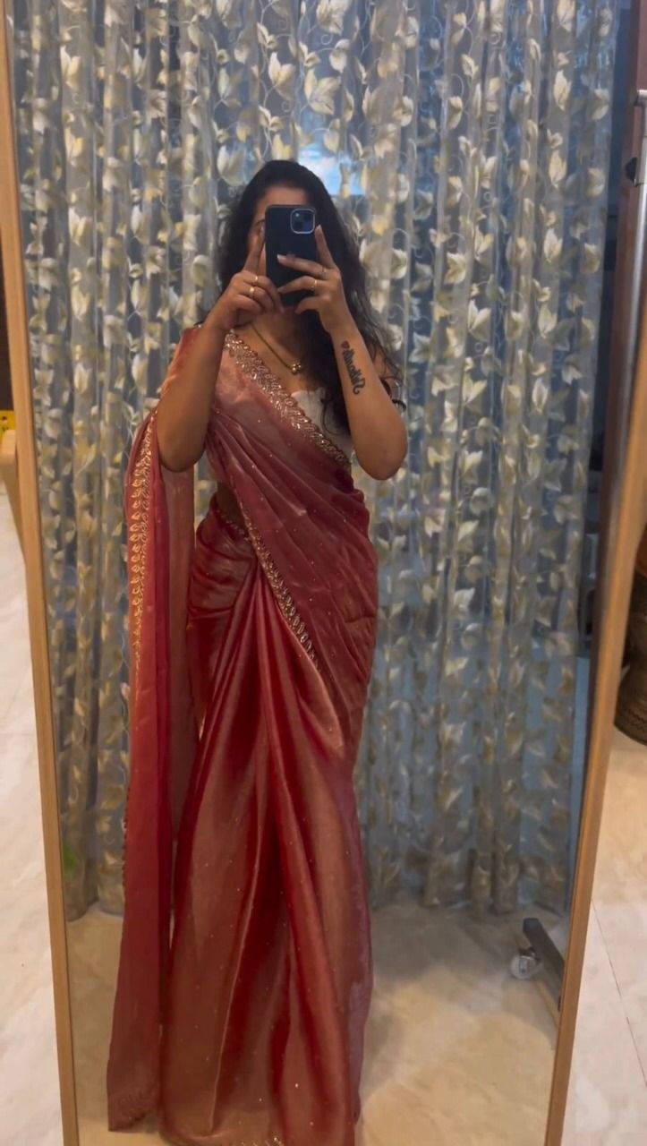 Peach Pure Soft Designer Jimmy Choo Saree 