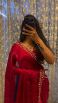 Front view of Red Jimmy Choo Saree