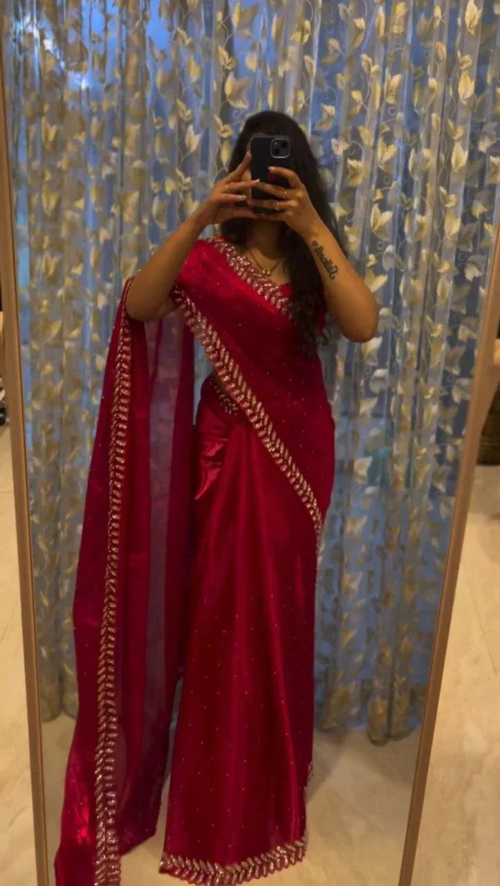 Red Designer Soft Pure Soft Jimmy Choo Saree