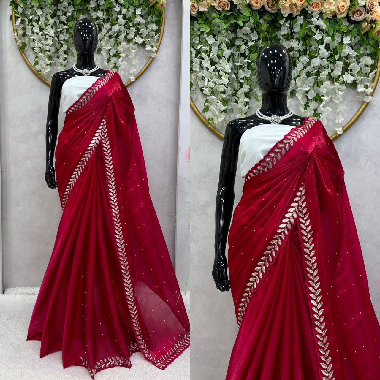 Full view of Red Jimmy Choo Saree