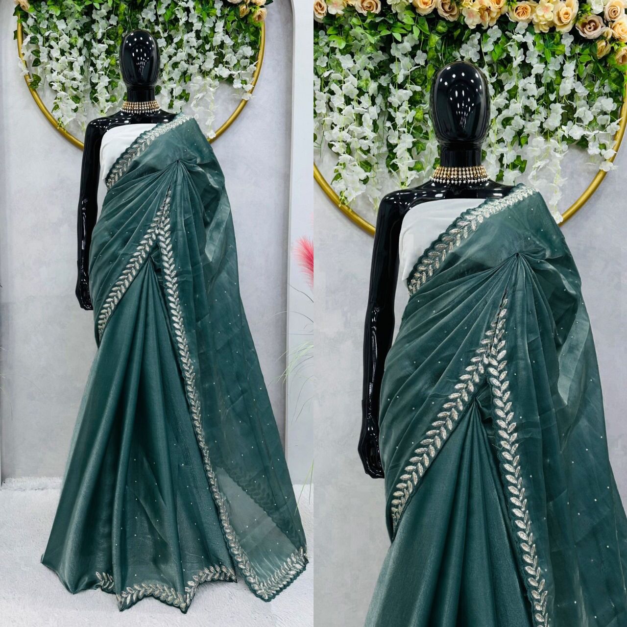 Full View of Mint Green Jimmy Choo Saree