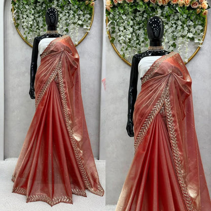 Full View Peach Pure Soft Designer Jimmy Choo Saree 