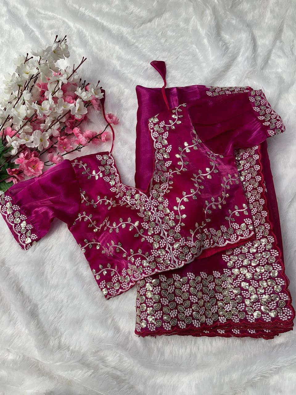 Beautiful Designer Soft Pure Soft Zimmy Choo Sequanc Saree