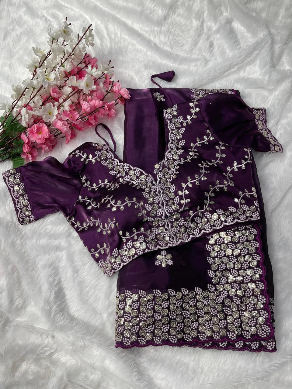 Beautiful Designer Soft Pure Soft Zimmy Choo Sequanc Saree