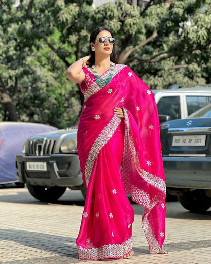 Beautiful Designer Soft Pure Soft Zimmy Choo Sequanc Saree