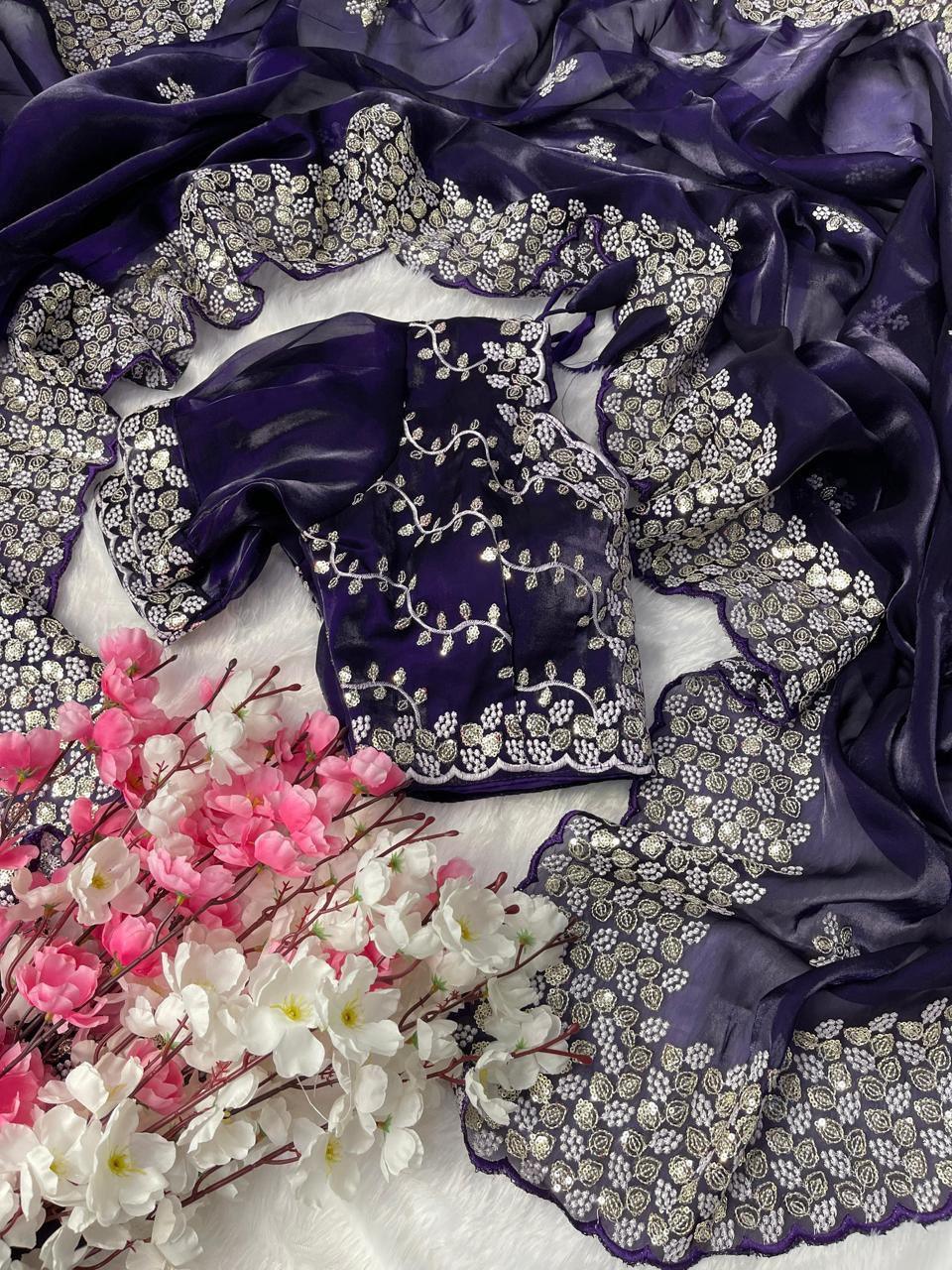 Beautiful Designer Soft Pure Soft Zimmy Choo Sequanc Saree