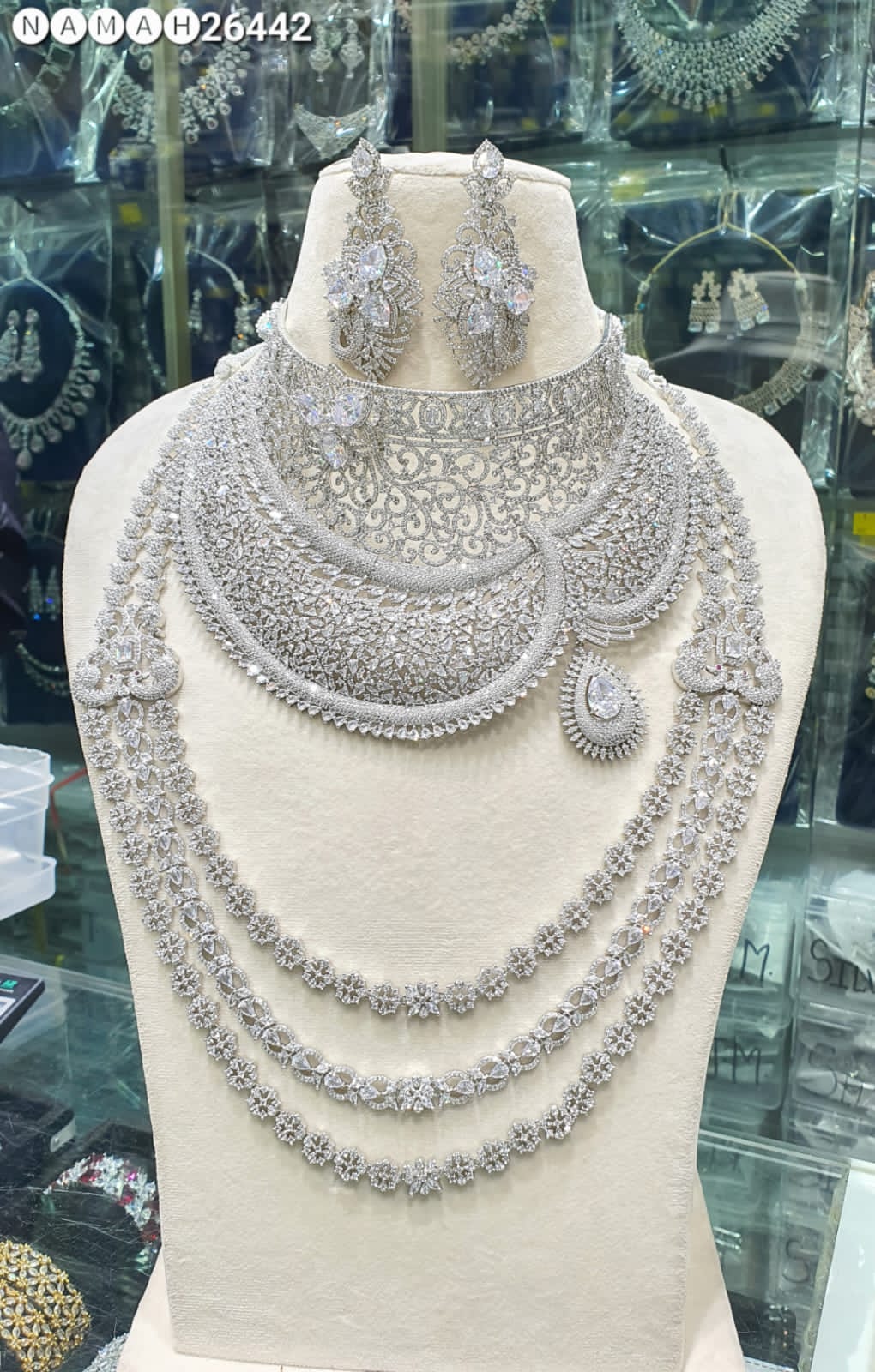 Wedding Special American Diamond Antique Stone Necklace with Earrings Jewellery