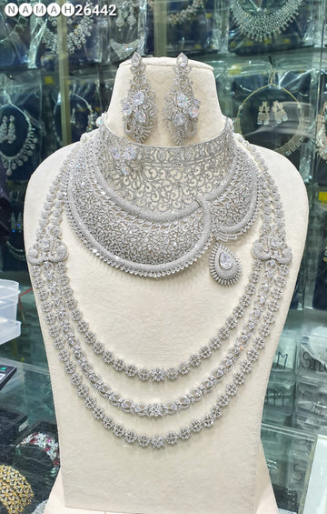 Wedding Special American Diamond Antique Stone Necklace with Earrings Jewellery