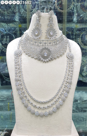 Wedding Special American Diamond Antique Stone Necklace with Earrings Jewellery