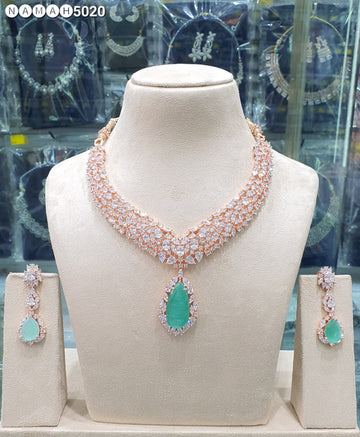 Beautiful American Diamond Antique Stone Necklace with Earrings Jewellery