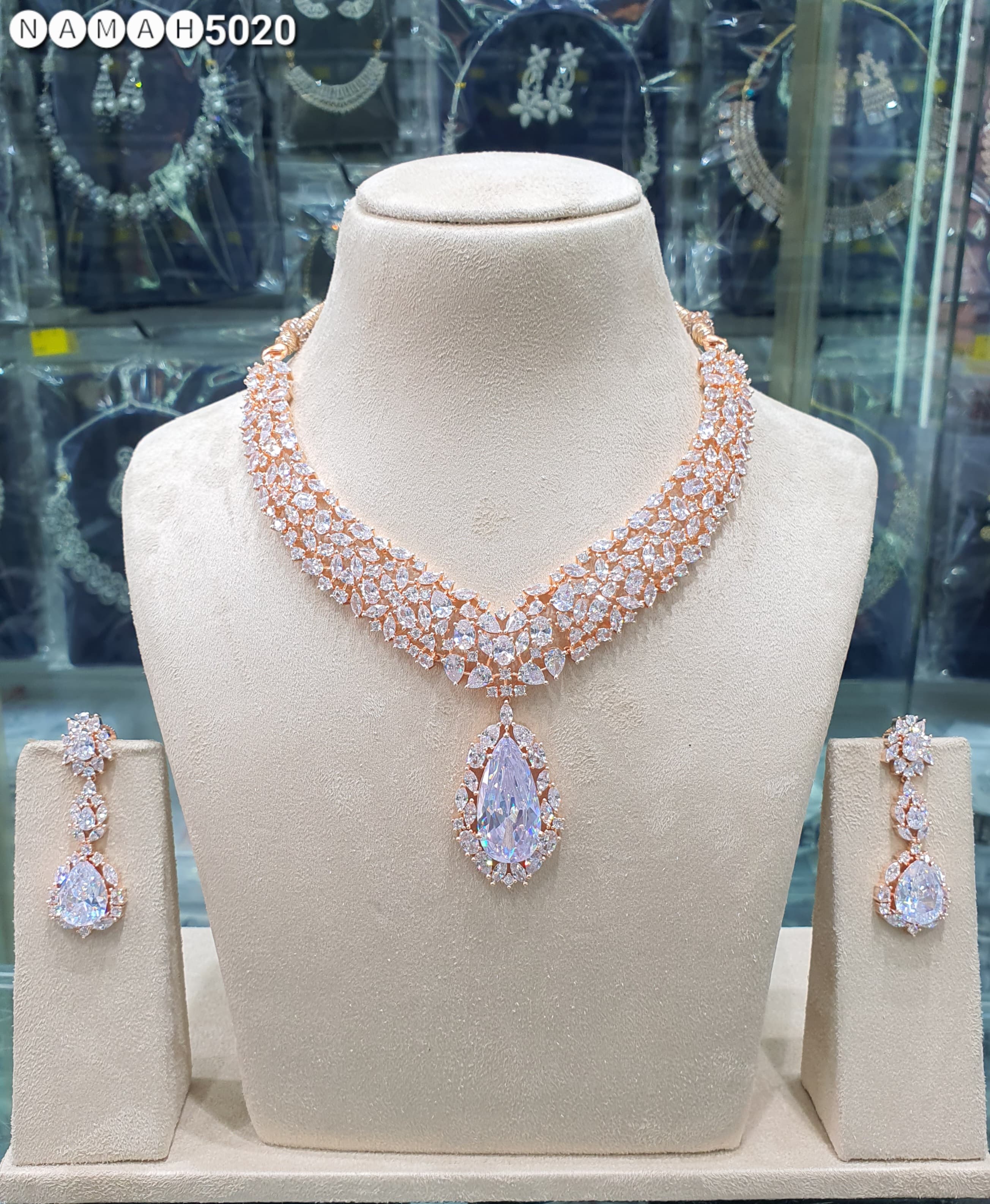 Beautiful American Diamond Antique Stone Necklace with Earrings Jewellery