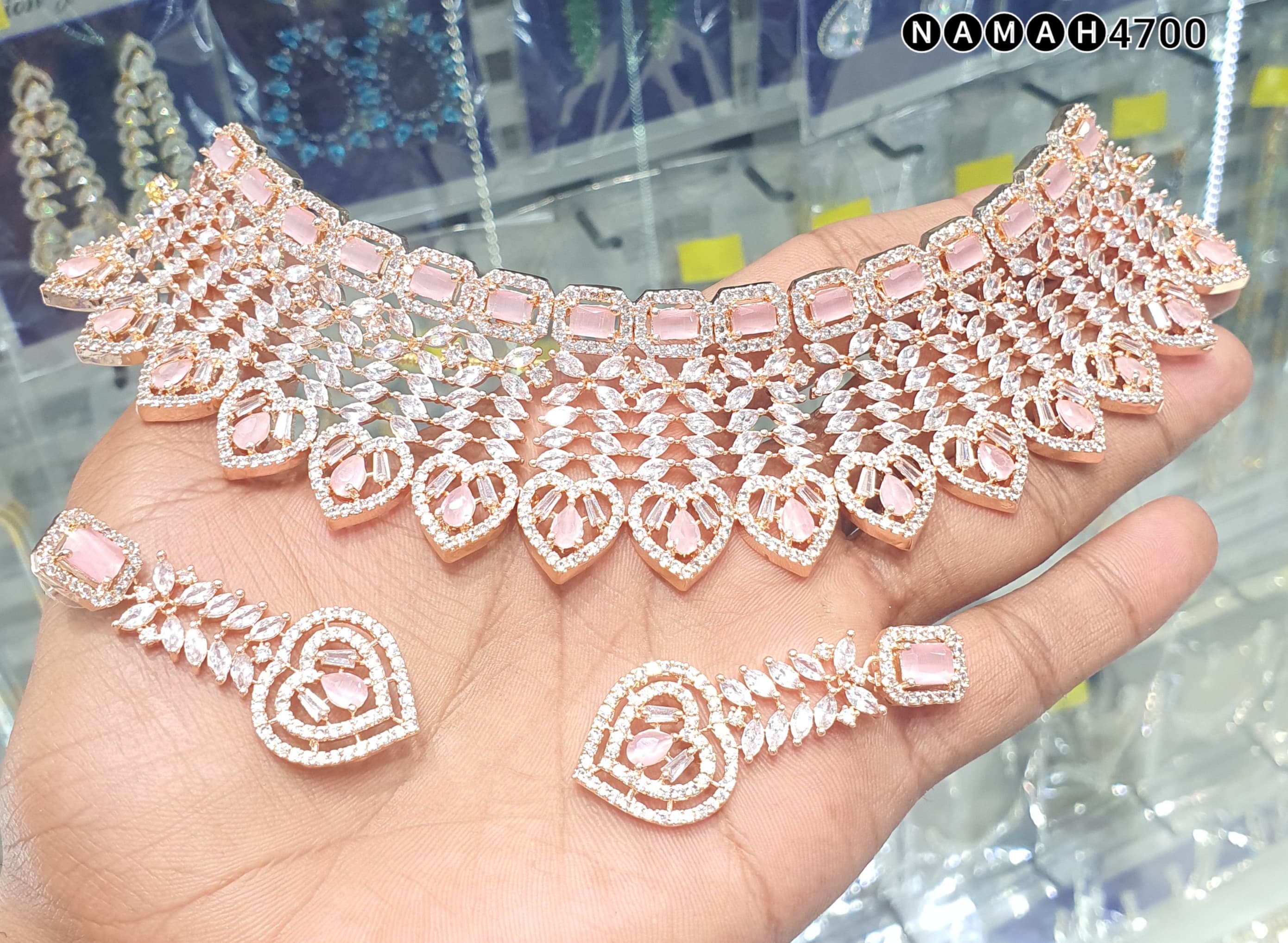 Beautiful American Diamond Antique Stone Necklace with Earrings Jewellery