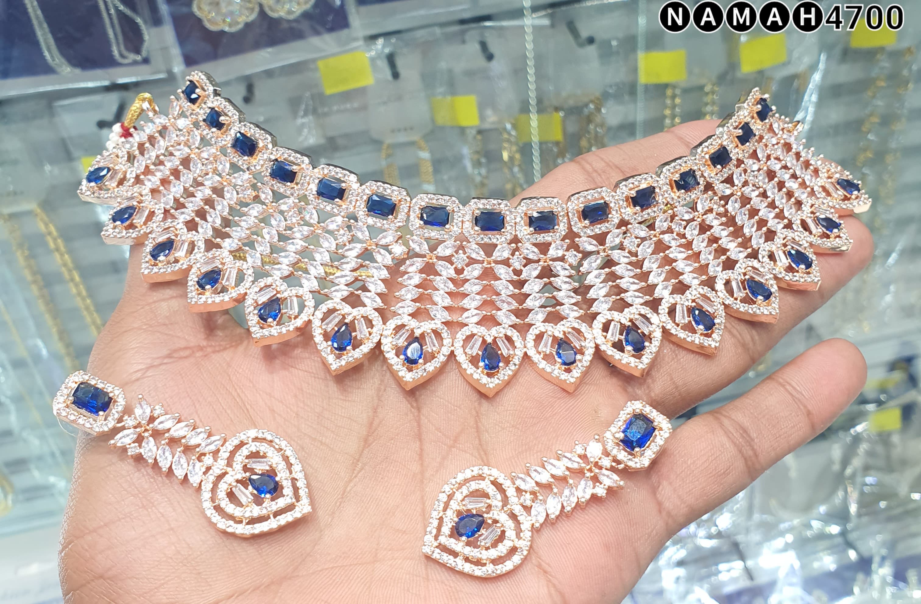 Beautiful American Diamond Antique Stone Necklace with Earrings Jewellery