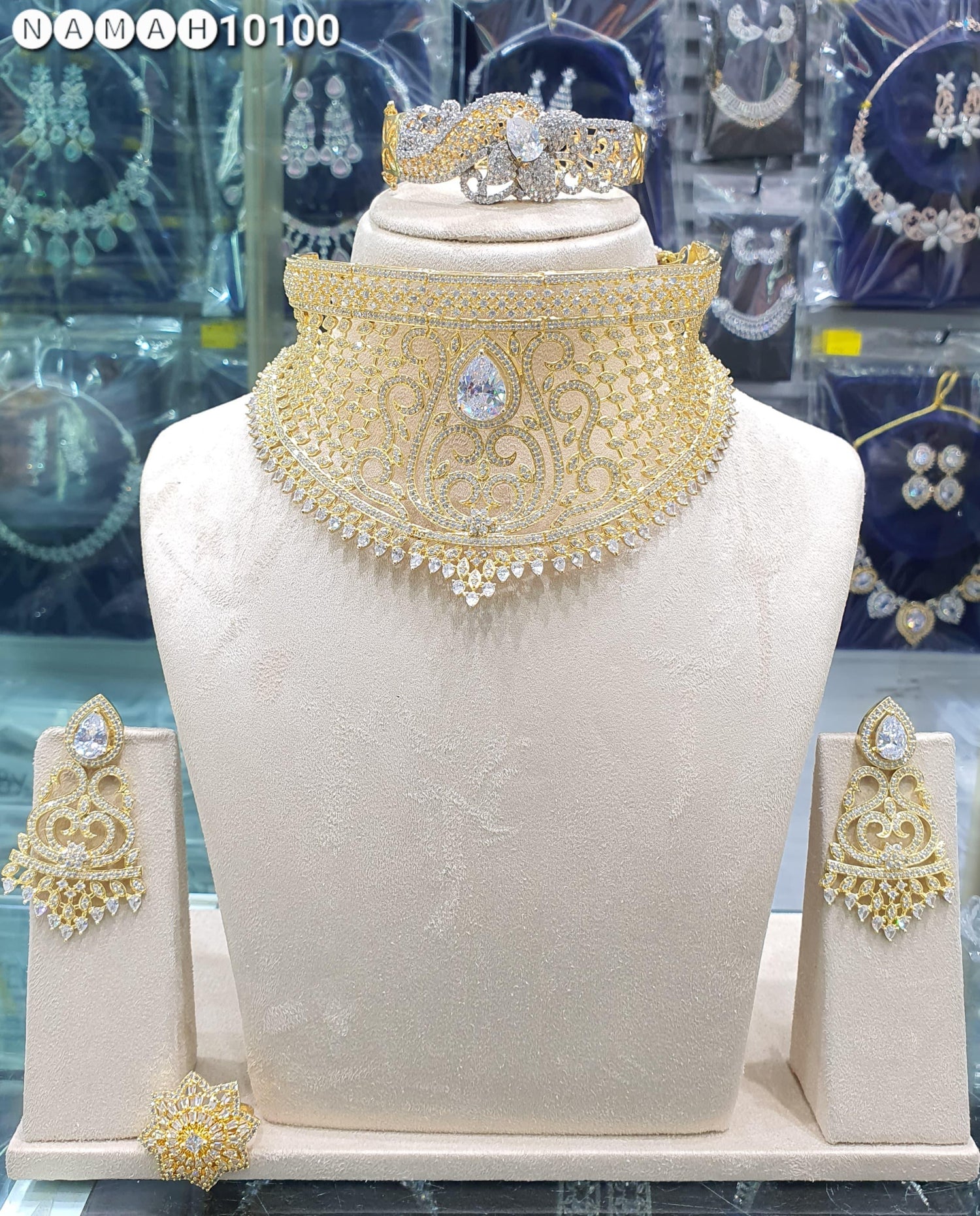 Beautiful American Diamond Antique Stone Necklace with Earrings Jewellery