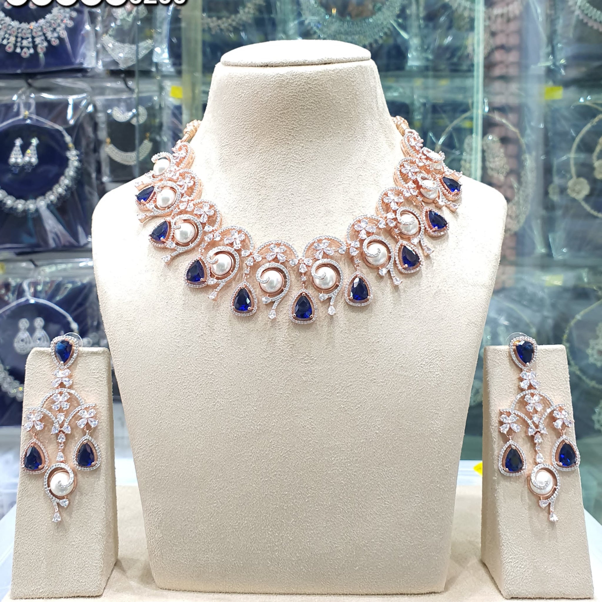 Beautiful American Diamond Antique Stone Necklace with Earrings Jewellery