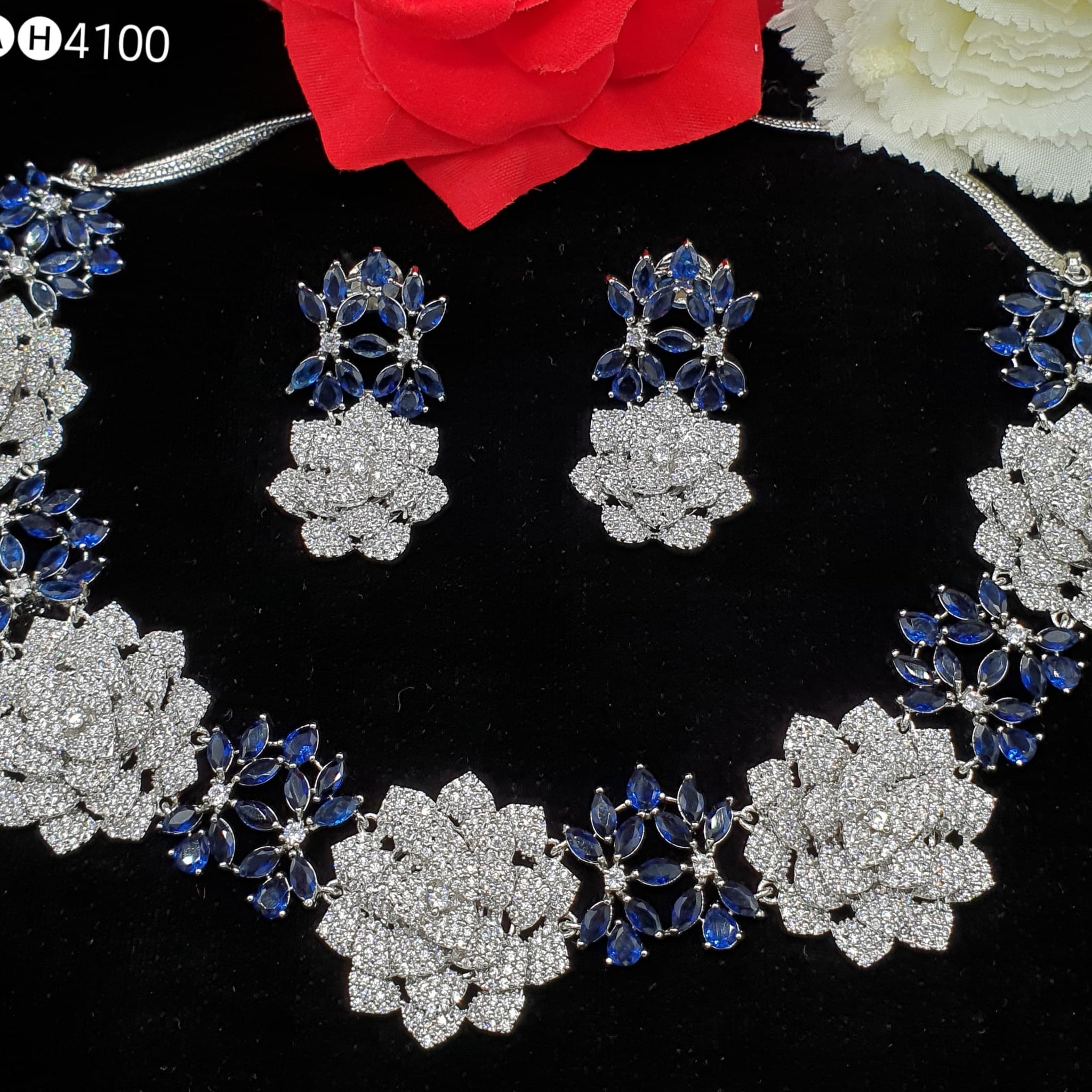 Beautiful American Diamond Antique Stone Necklace with Earrings Jewellery