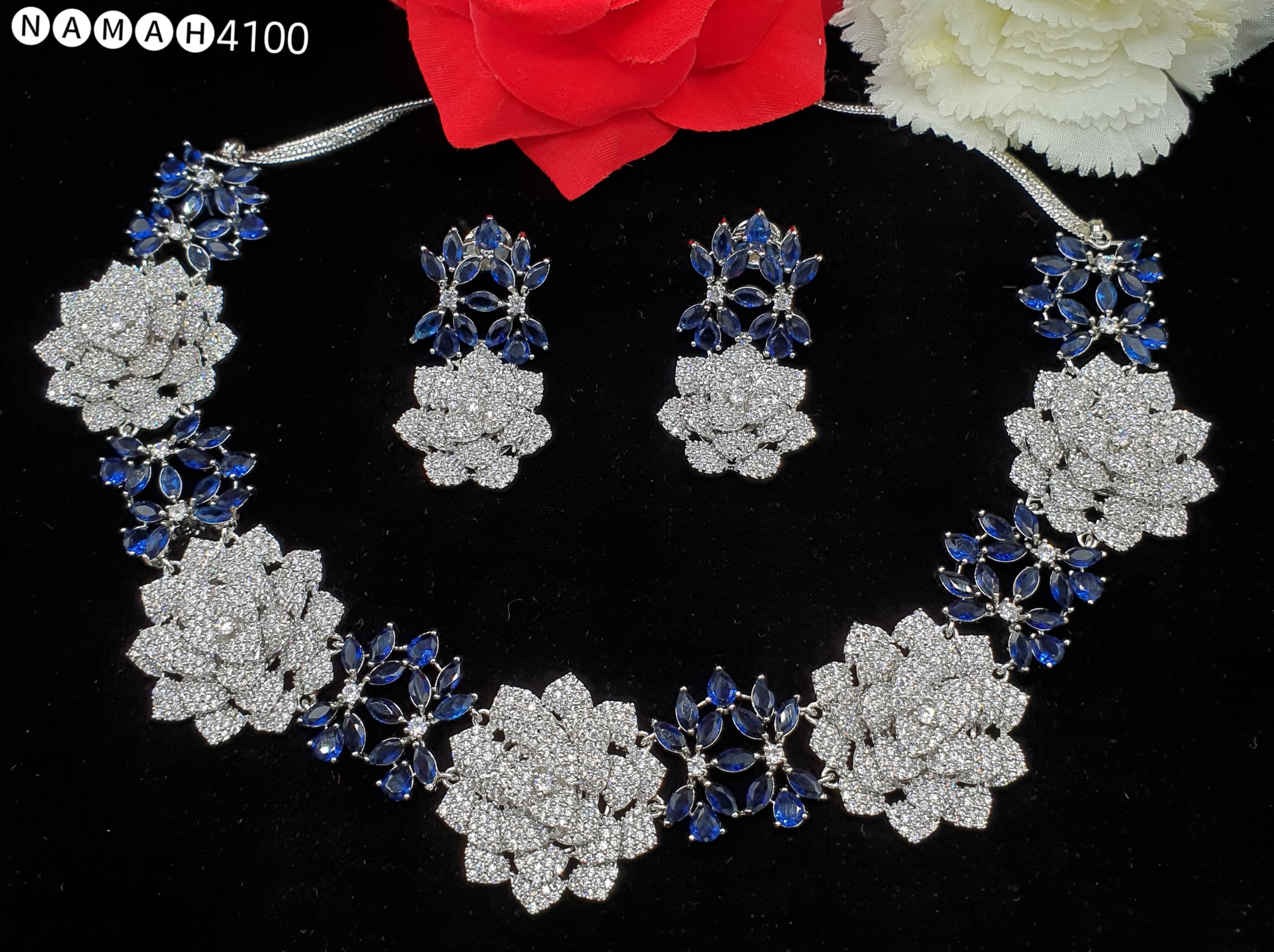 Beautiful American Diamond Antique Stone Necklace with Earrings Jewellery