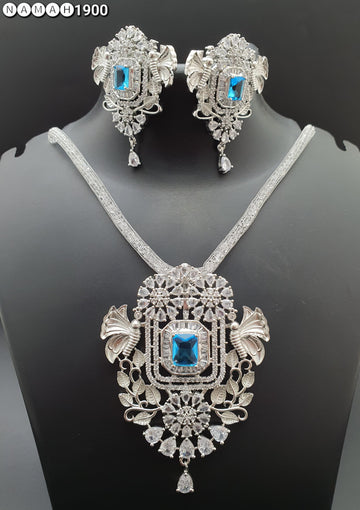 Beautiful American Diamond Antique Stone Necklace with Earrings Jewellery