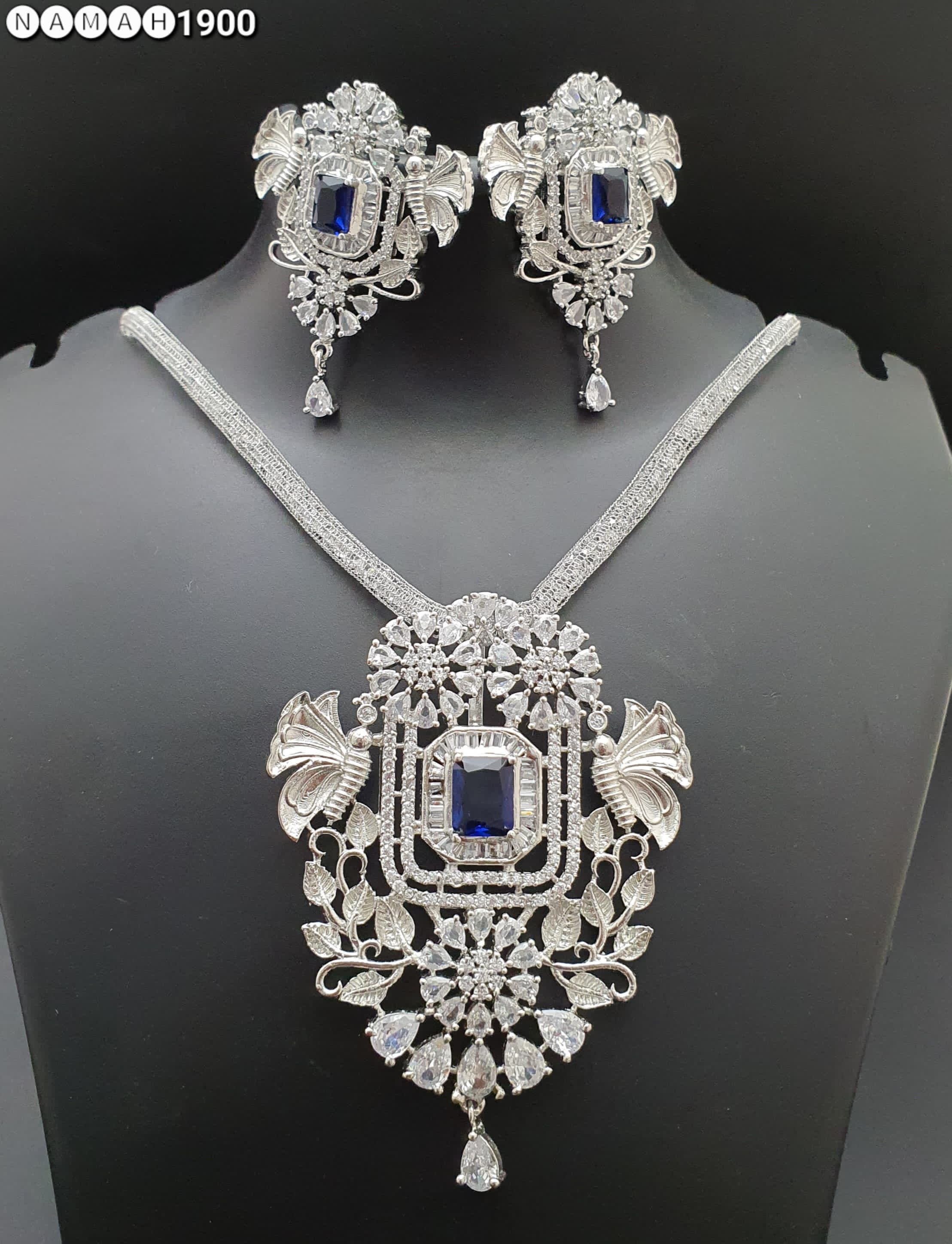 Beautiful American Diamond Antique Stone Necklace with Earrings Jewellery