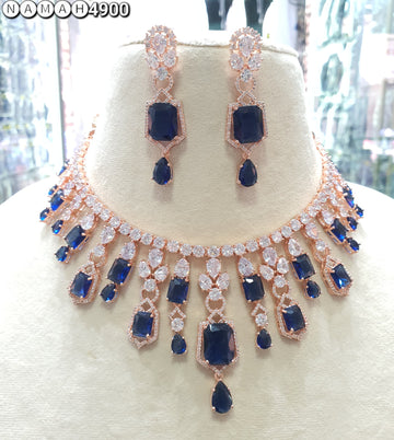 Wedding Special American Diamond Antique Stone Necklace with Earrings Jewellery