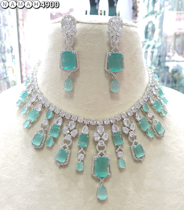 Wedding Special American Diamond Antique Stone Necklace with Earrings Jewellery
