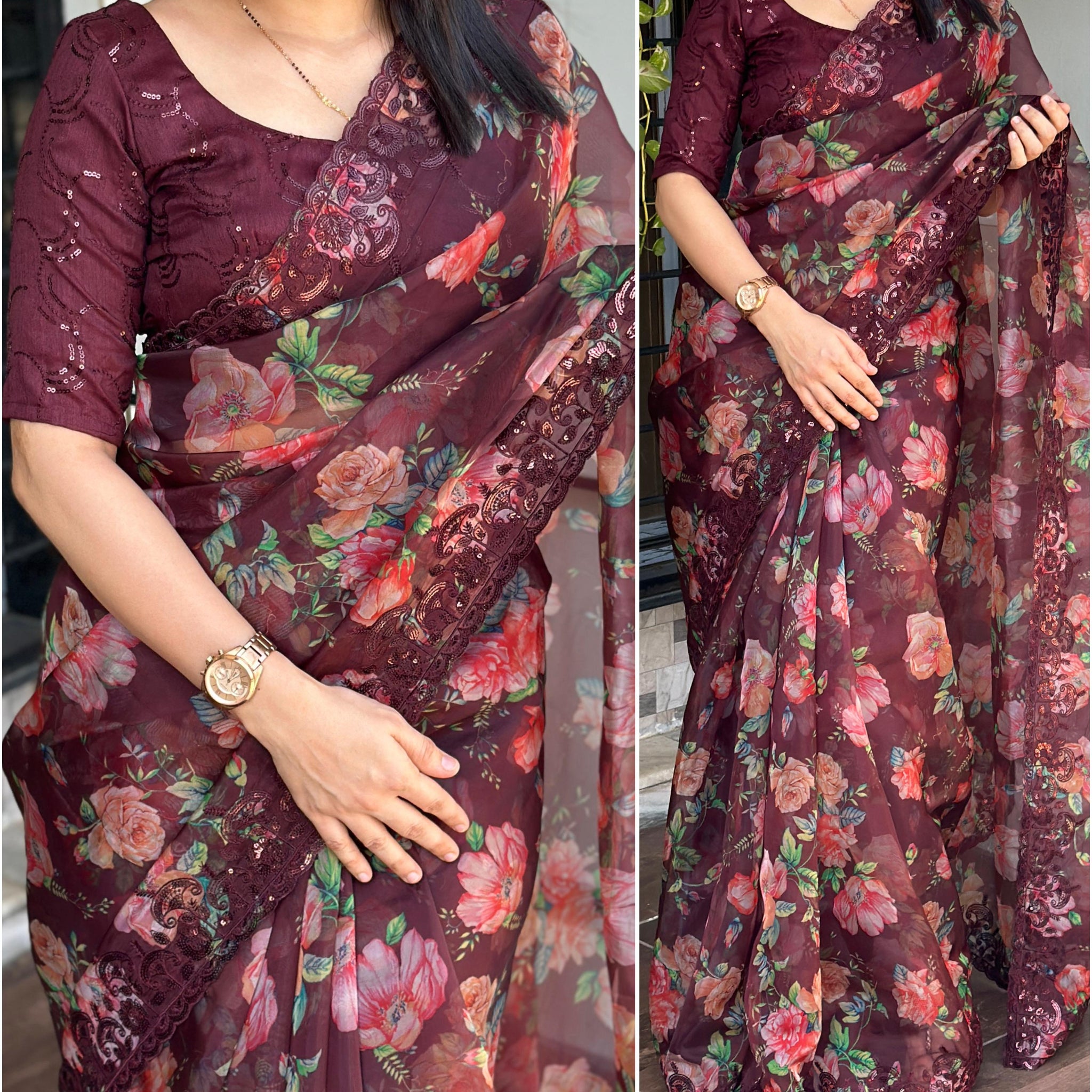 Beautiful Designer Soft Fendi Organza Satin Saree