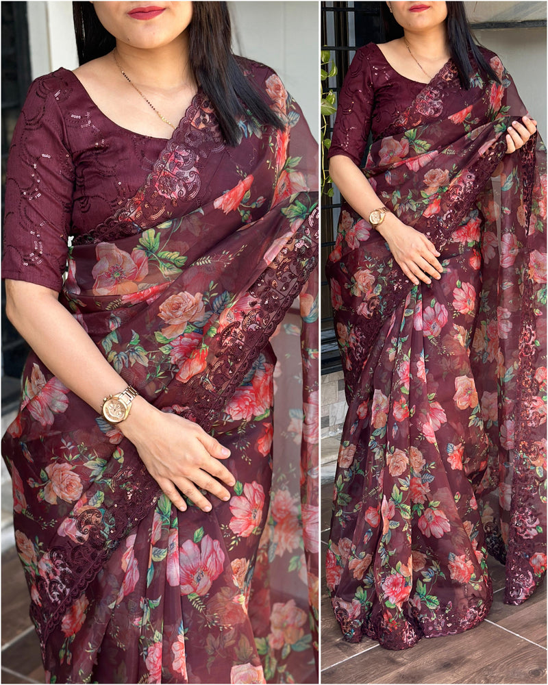 Beautiful Designer Soft Fendi Organza Satin Saree