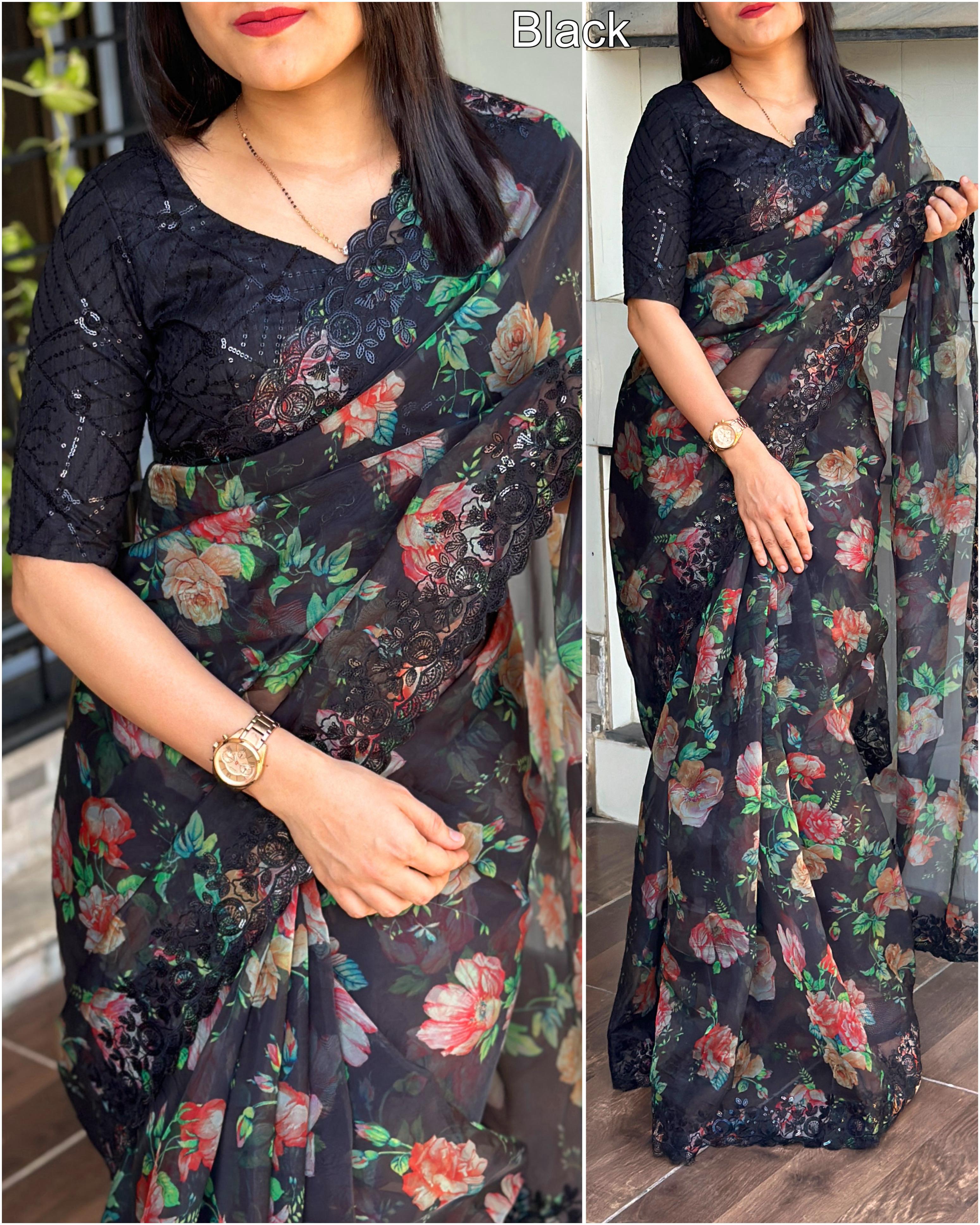 Beautiful Designer Soft Fendi Organza Satin Saree