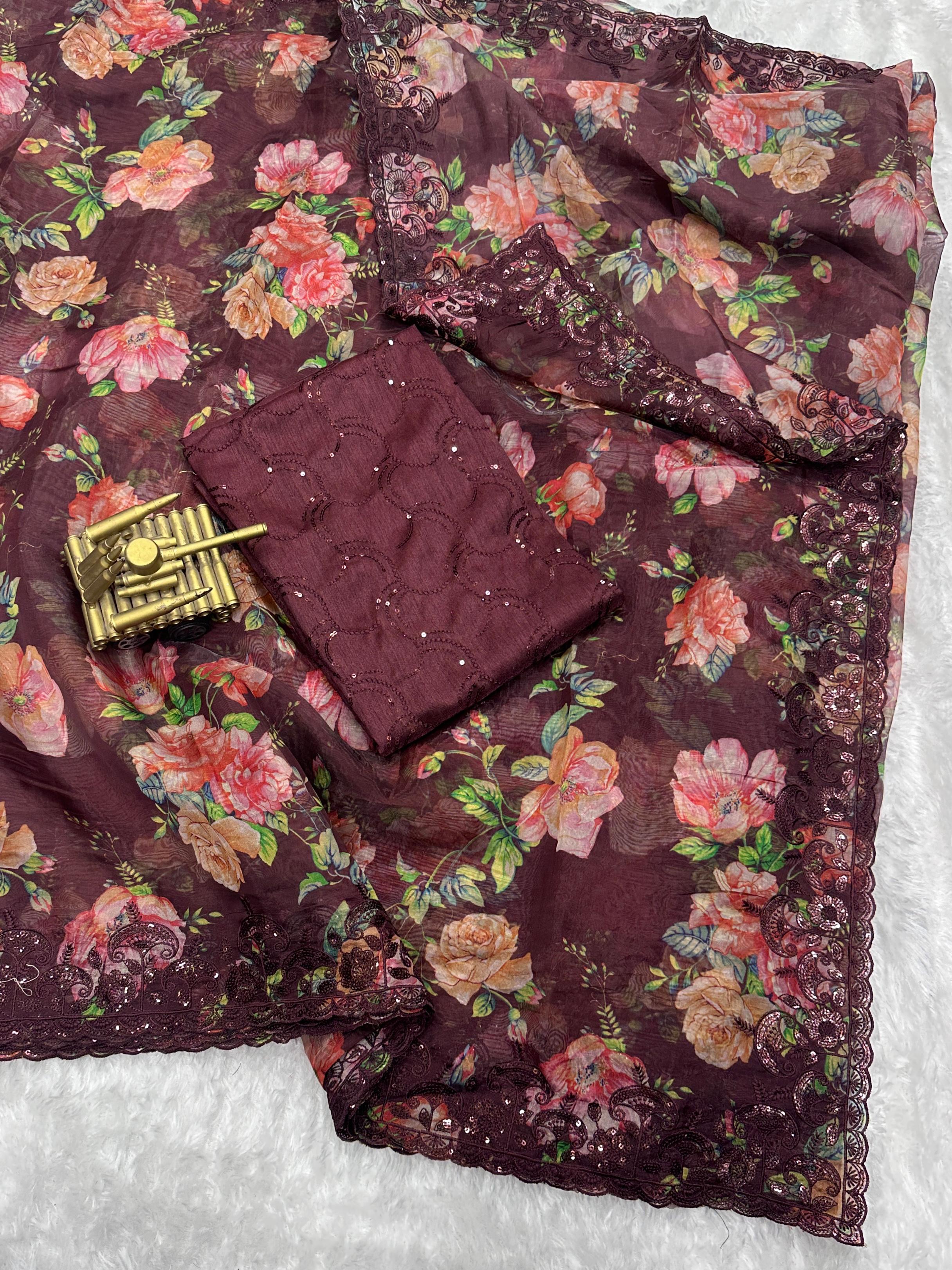 Beautiful Designer Soft Fendi Organza Satin Saree