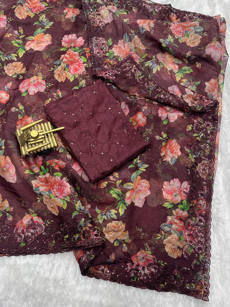 Beautiful Designer Soft Fendi Organza Satin Saree