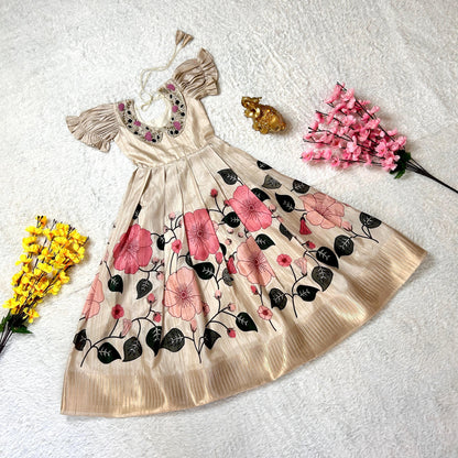 Beautiful Designer Summer Special Handloom Silk Kids Gwon