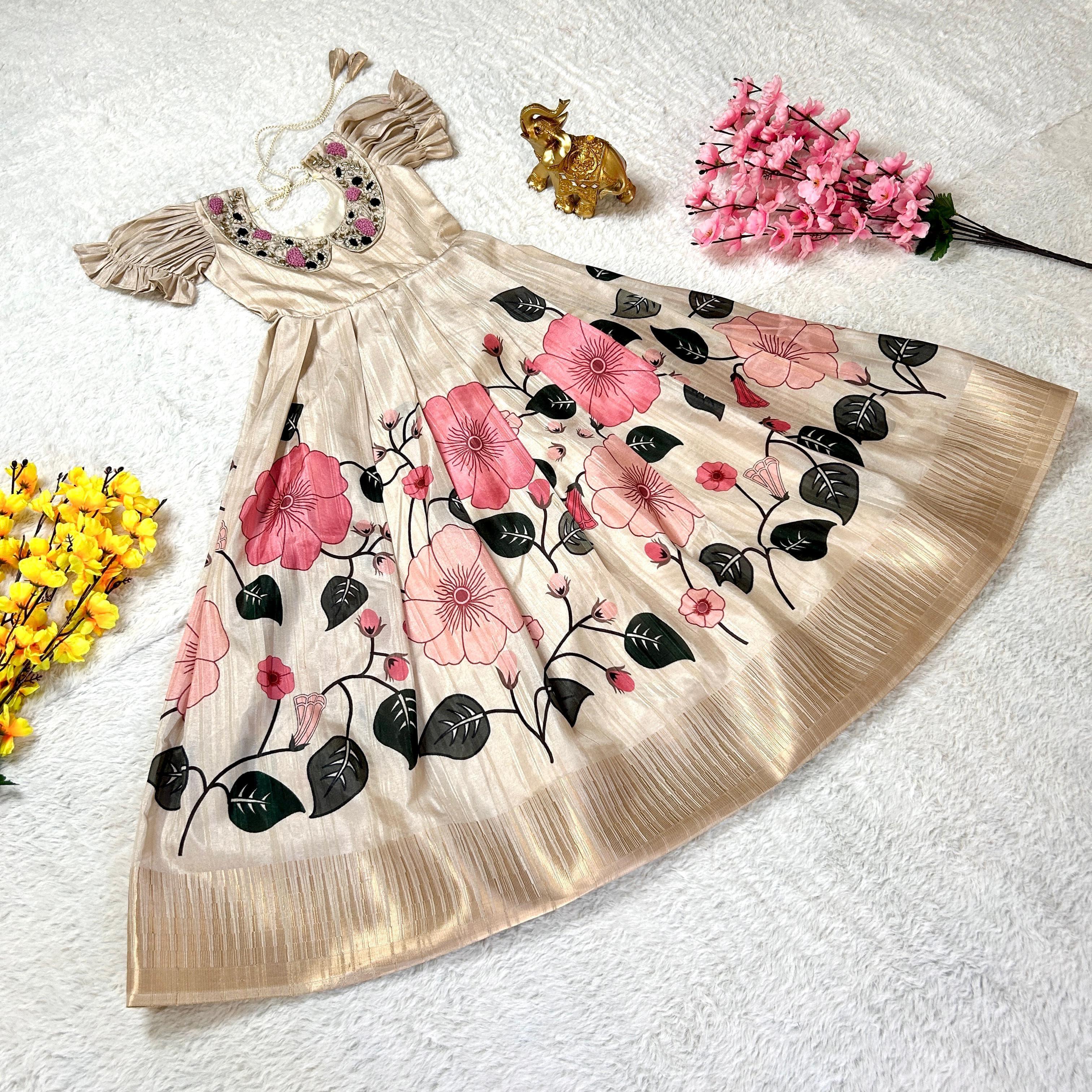Beautiful Designer Summer Special Handloom Silk Kids Gwon